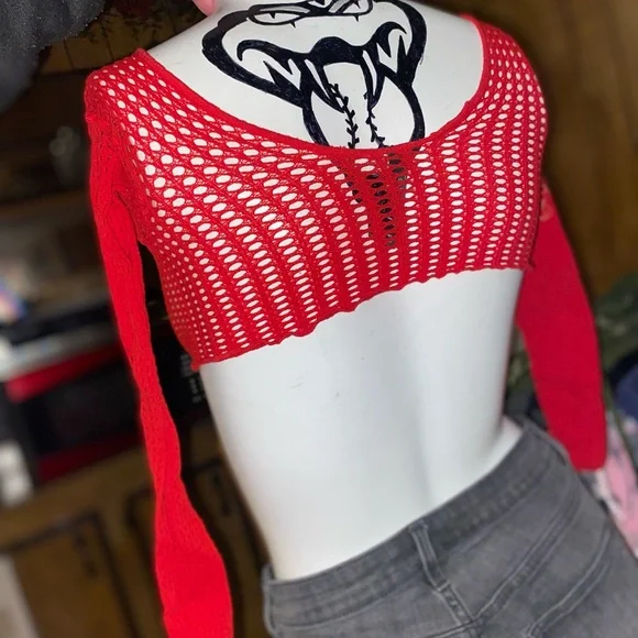 Red Mesh Crop Top - Picture 2 of 2
